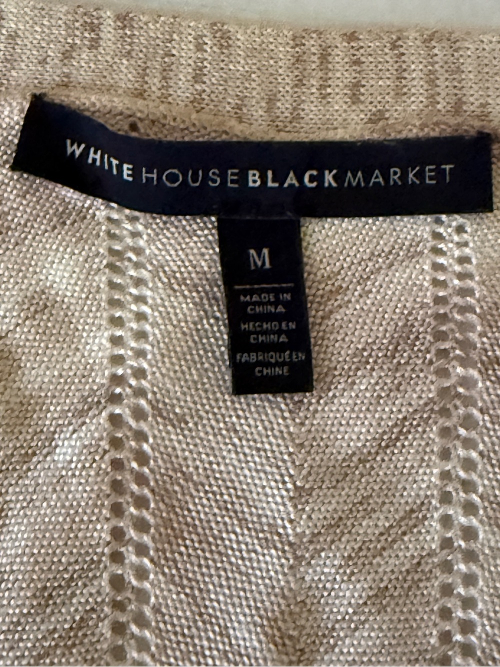White House Black Market Chevron Pointelle  Beige Open Front Cardigan Size Med - Picture 8 of 11